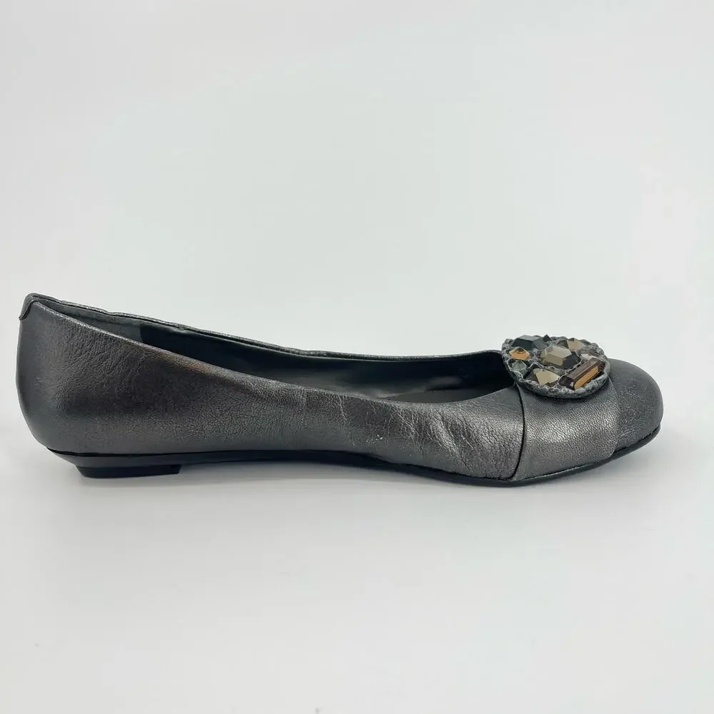 Vince Camuto Size 9 Richie Ballet Flats Silver Jeweled Slip On Shoes